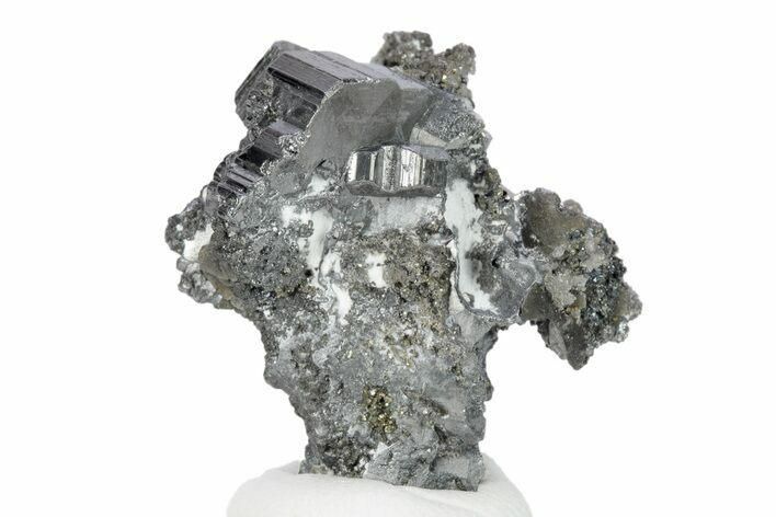 Metallic Bournonite Crystal Cluster w/ Pyrite & Quartz - Bolivia #248468